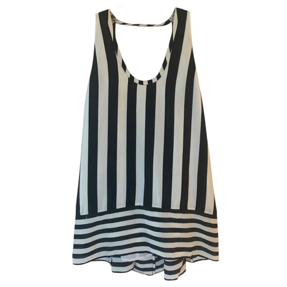 BCBGMAXAZRIA Black + White Striped Dana Open-Back Silk Tank Blouse NWT Size XXS - Picture 2 of 7